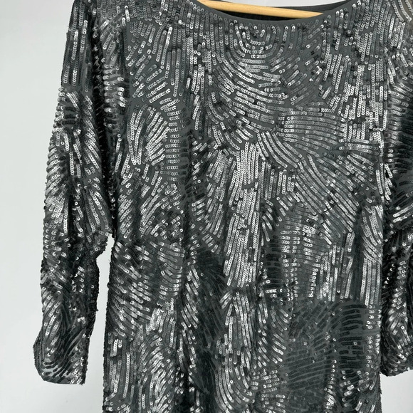 Trina Turk sequin gunmetal grey silver minidress shift size 6 medium - Picture 3 of 6